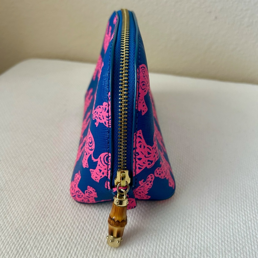 Lily Pulitzer Zipper Case Pink Elephant Blue Bamboo Pull 7.5 x 5 x 3.5 - Picture 6 of 8
